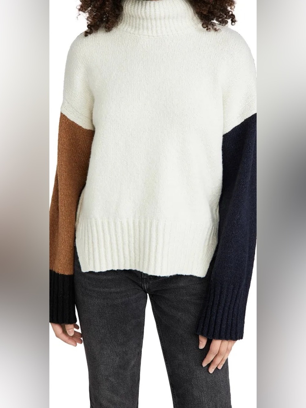 Frame Denim Colorblock Crewneck Sweater in White, Brown & Navy